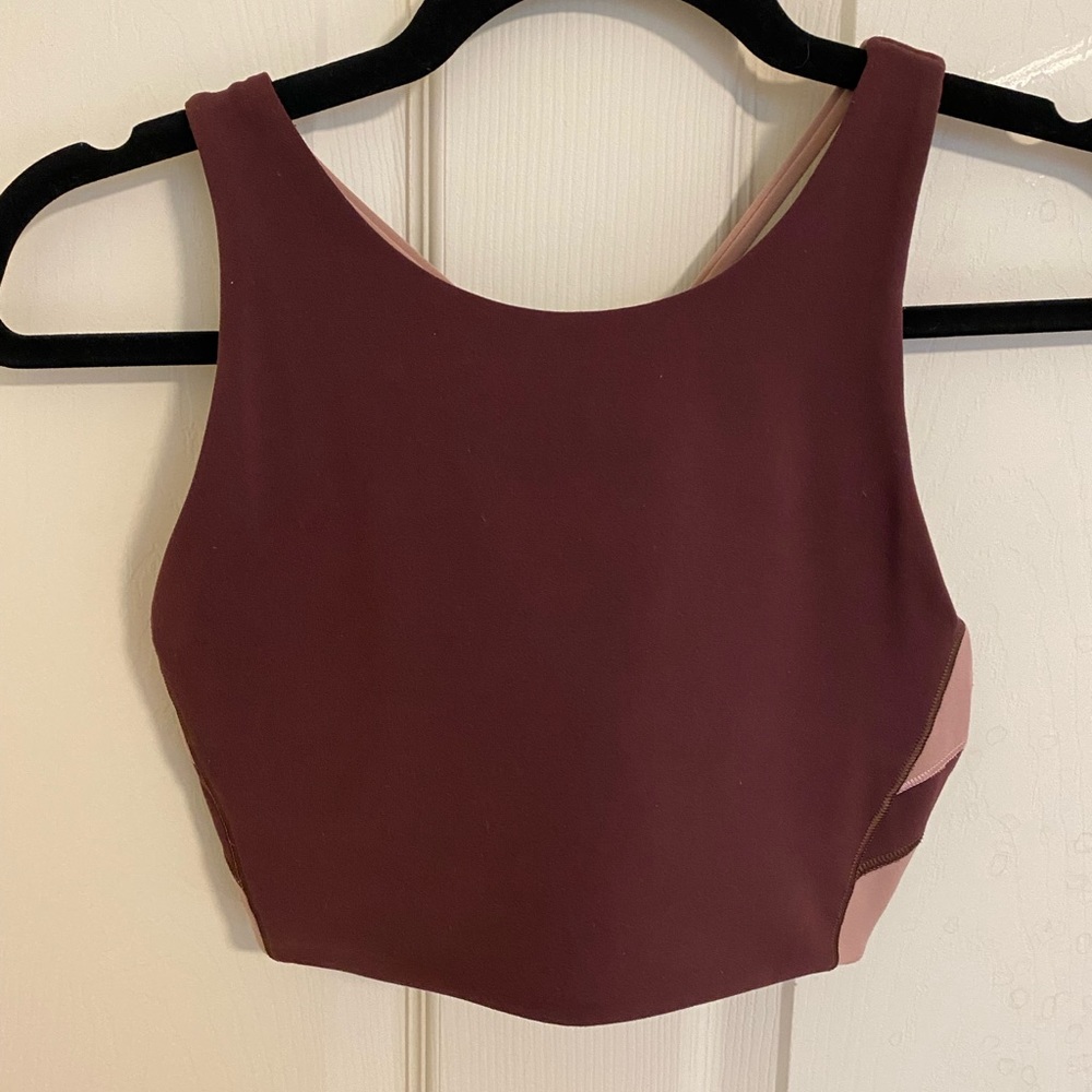 Athleta Hyper Focused Chroma Sports Bra in Maroon/Blush - Picture 3 of 7